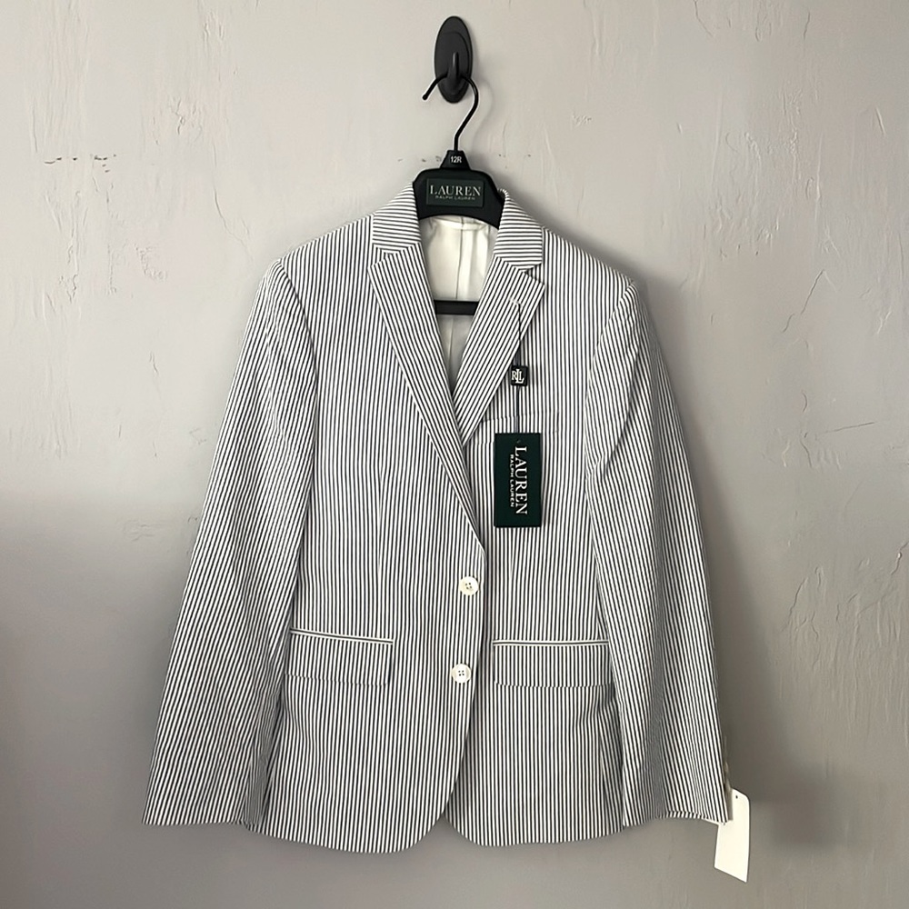 Boy’s Ralph Lauren striped blazer. Size 12R. New with tags. Blue / White stripe